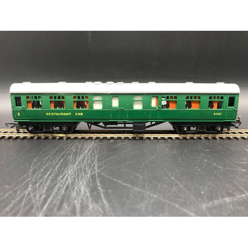 169 - A ‘OO’ gauge 11 Triang Southern Green Coaches including Restaurant Coaches and a Utility Van No.S235... 