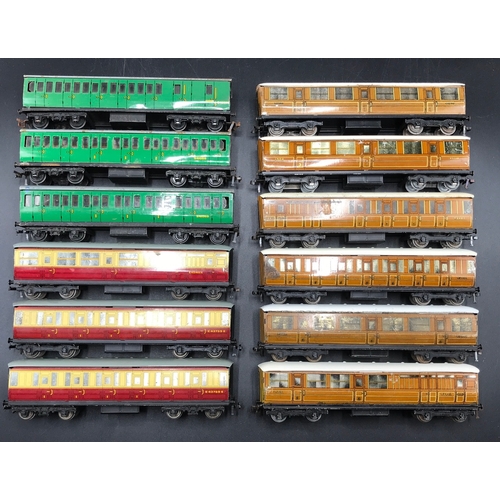 12 Hornby Dublo Tinplate Coaches, LNER Teak, Southern Green and Maroon ...