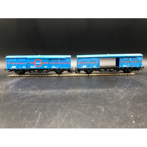 192 - Two Car Transporters and Two Hornby R741 Transfesa Ferry Wagons, one missing doors (Fair), Lima Leyl... 