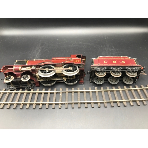 36 - Hornby O Gauge Clockwork LMS 1185 4-4-0 and tender with key - Fair (1) 1000g