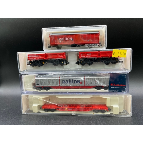 267 - N gauge train of five 'Railion' Rolling-stock wagons from Fleischmann and Electrotren, 'Ready to rol... 