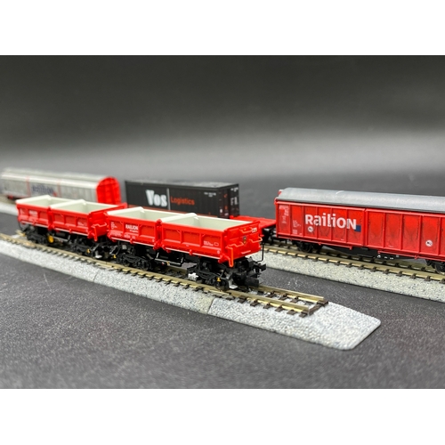 267 - N gauge train of five 'Railion' Rolling-stock wagons from Fleischmann and Electrotren, 'Ready to rol... 