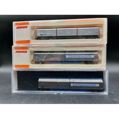 277 - Sixteen 'N' Gauge Wagons from Fleischmann, Roco, Arnold, Trix (some incorrect boxes, one without lid... 