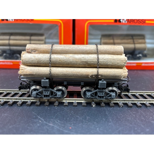 221 - A six Lumber wagon train of Rivarossi 2349 'Log Buggie/car' each boxed and appear lightly run - Wago... 