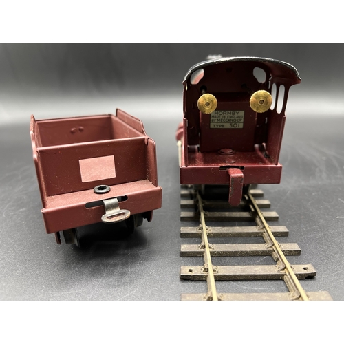 39 - Hornby Meccano Type 501 Clockwork 0-4-0 LMS 5600 locomotive with tender, LMS lined livery, slight pa... 