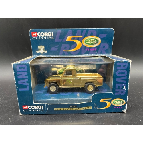 592 - 11 Corgi Die-cast vehicles including Corgi 07103 Gold Plated Land Rover 50 years, Royal Mail Millenn... 