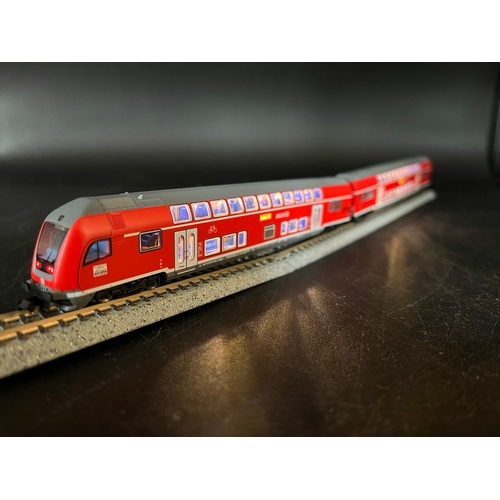 285 - A Rake of Four Minitrix Bi-Level Passenger Car, DB, Epoch VI - Deutsche Bahn, Trix 15380, 15381, 153... 