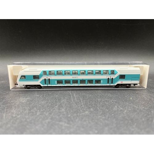 286 - A rake of four DB Bi-level Cars, includes Fleischmann 8123K 2nd class double-deck control cab car, t... 