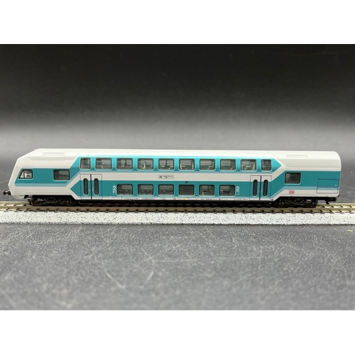 286 - A rake of four DB Bi-level Cars, includes Fleischmann 8123K 2nd class double-deck control cab car, t... 