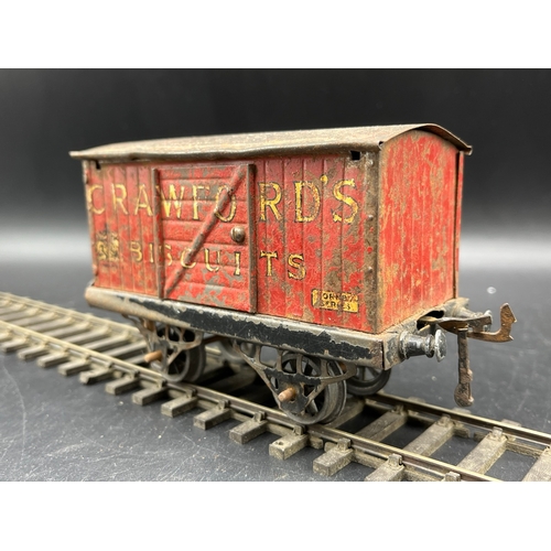 43 - Hornby Meccano Gauge O SR Goods Brake Van and Crawford's Biscuits Wagon - Poor (2) 400g