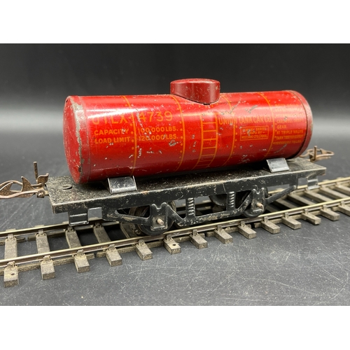 44 - 5 Hornby Meccano Gauge O UTLX 4739 Union Tank Car Co. Oil wagon, Shell Motor Spirit Tank wagon, Esso... 