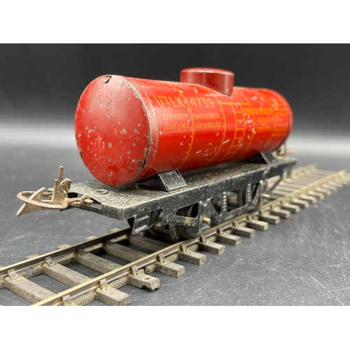 44 - 5 Hornby Meccano Gauge O UTLX 4739 Union Tank Car Co. Oil wagon, Shell Motor Spirit Tank wagon, Esso... 