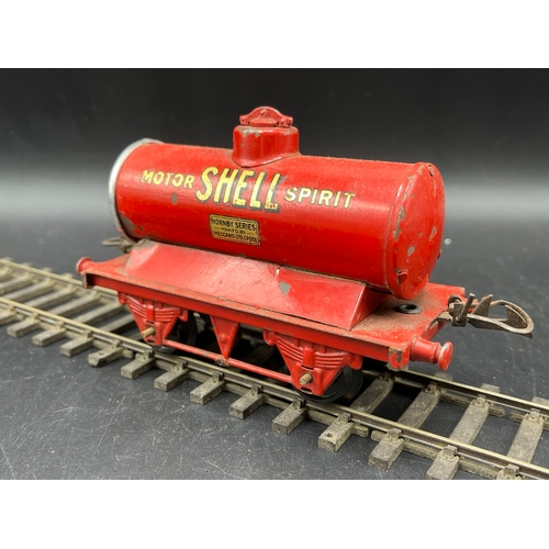 44 - 5 Hornby Meccano Gauge O UTLX 4739 Union Tank Car Co. Oil wagon, Shell Motor Spirit Tank wagon, Esso... 