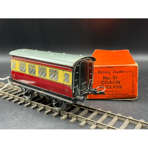 46 - Four Hornby Meccano Gauge O Coaches, includes 1924-27 LNER Passenger Brake Van with Box, 1st Class C... 