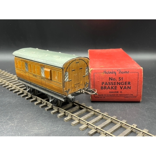 46 - Four Hornby Meccano Gauge O Coaches, includes 1924-27 LNER Passenger Brake Van with Box, 1st Class C... 