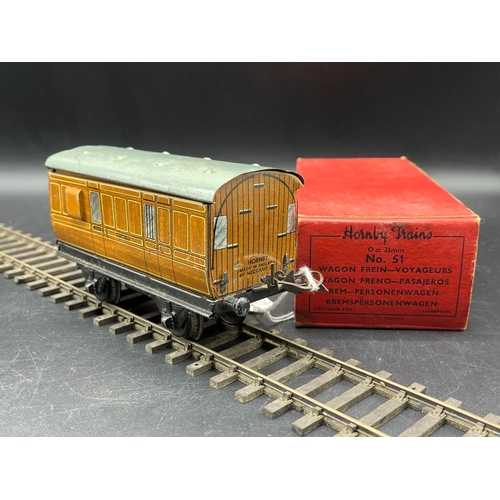 46 - Four Hornby Meccano Gauge O Coaches, includes 1924-27 LNER Passenger Brake Van with Box, 1st Class C... 