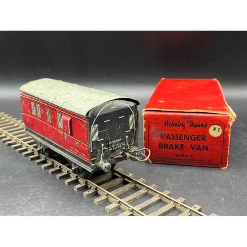 46 - Four Hornby Meccano Gauge O Coaches, includes 1924-27 LNER Passenger Brake Van with Box, 1st Class C... 