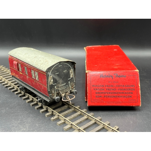 46 - Four Hornby Meccano Gauge O Coaches, includes 1924-27 LNER Passenger Brake Van with Box, 1st Class C... 