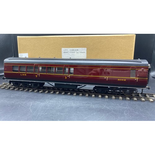 84 - O Gauge Exley L.M.S Corridor Brake Composite 3rd Class Coach  No. 20012 in L.M.S Maroon Livery, fine... 