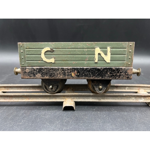 58 - Early Hornby Meccano Ltd 1920's GN Open Wagon, 'O' gauge clockwork with brass buffers and couplings,... 