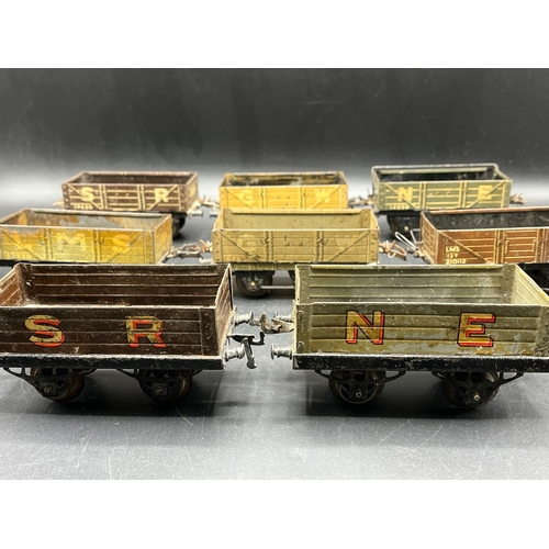 59 - 8 Hornby Meccano No.1 Open Wagons, includes 1927-30 NE and SR, plus others as shown of SR, NE, GW & ... 