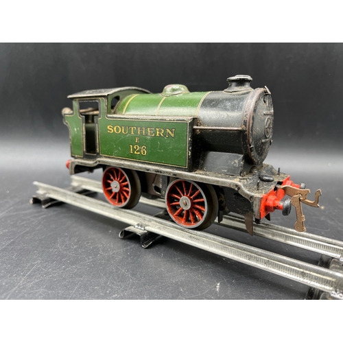 51 - Hornby Meccano Southern E126 1932/36 Clockwork loco, 12 Spoke wheels, Box with label '8517', Note bu... 