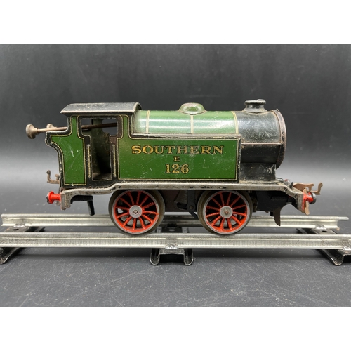 51 - Hornby Meccano Southern E126 1932/36 Clockwork loco, 12 Spoke wheels, Box with label '8517', Note bu... 