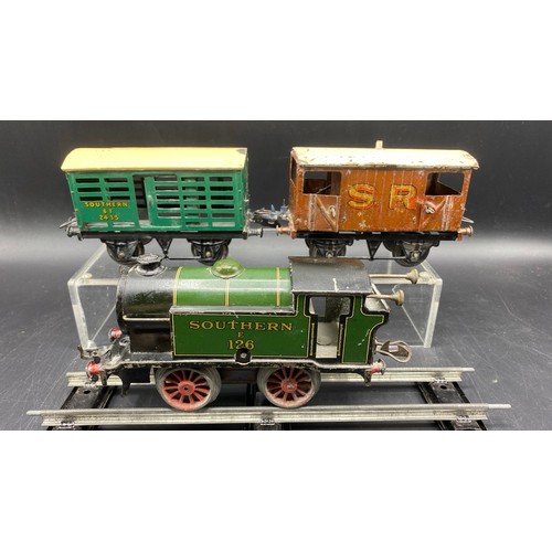 57 - Hornby Meccano Southern E126 1932/36 Clockwork loco, 12 Spoke wheels, also Southern 6T Milk van 2435... 