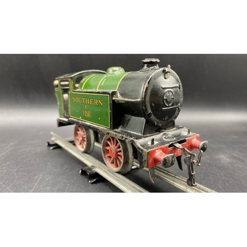 57 - Hornby Meccano Southern E126 1932/36 Clockwork loco, 12 Spoke wheels, also Southern 6T Milk van 2435... 