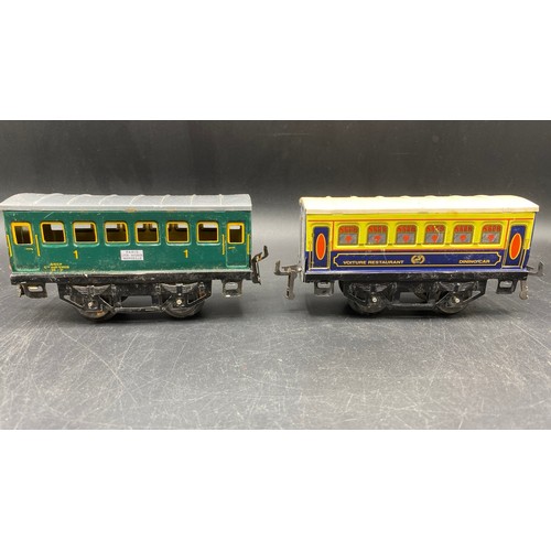 64 - A Loco & Seventeen French issue Hachette Reproductions 'Series Hornby' O gauge wagons and coaches, 8... 