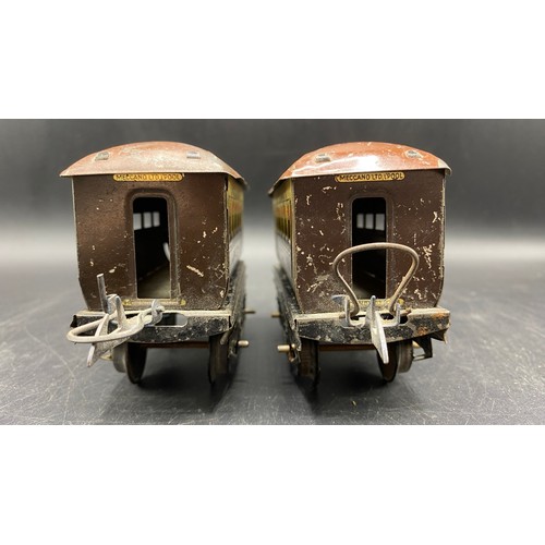 63 - Two Pre-War Meccano 'O' gauge Pullman Coaches Marjorie and Viking, (1931-33) Red Windows in doors, O... 