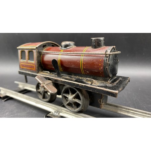 73 - O Gauge MO type Pre-war tin-plate locomotive, fixed key, 6-spoke wheels, Maroon lined livery, Two cu... 