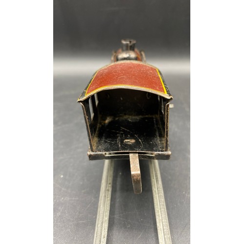 73 - O Gauge MO type Pre-war tin-plate locomotive, fixed key, 6-spoke wheels, Maroon lined livery, Two cu... 