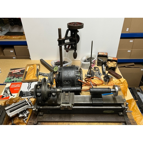 25 - Post-war Model Engineers Lathe with gears for screw cutting and tapering. Complete with chucks, tail... 