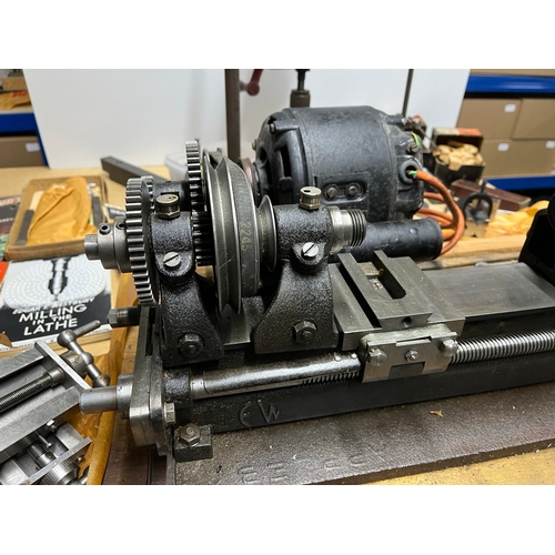 25 - Post-war Model Engineers Lathe with gears for screw cutting and tapering. Complete with chucks, tail... 