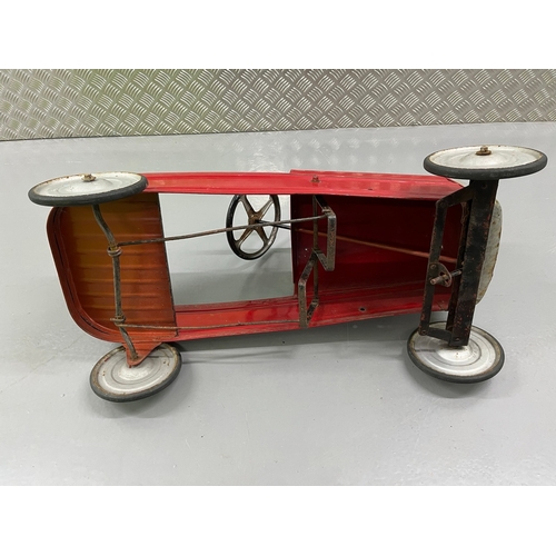 658 - A vintage metal child’s peddle car, to be enjoyed as original or restored, Steering and Peddle actio... 