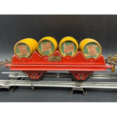 29 - Hornby Meccano O Gauge Wagons and Tank Wagons, along with Locomotive and Coaches, includes Castrol f... 