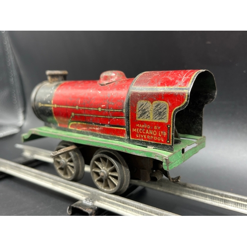 29 - Hornby Meccano O Gauge Wagons and Tank Wagons, along with Locomotive and Coaches, includes Castrol f... 