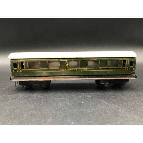 47 - Three Dublo Coaches, Southern Railway Restaurant Car (Poor), LNER D1 #45402 Brake/3rd Teak (Poor) an... 