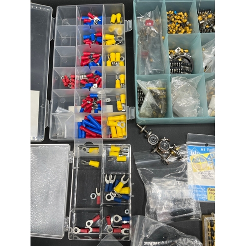 76 - Model railway engineers Lot of Various components, Capacitors, Connectors, Wheels, Bogies, Switches,... 