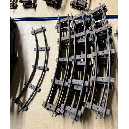 97 - A quantity of ‘O’ gauge track with various turn-outs and cross-overs. Tarnished. - Poor 10000g