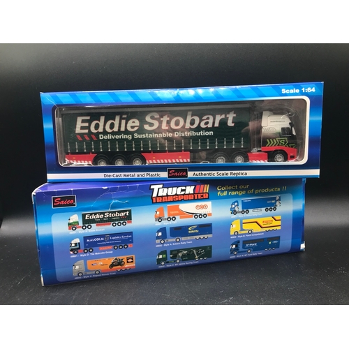 222 - Three Poundland and Two Eddie Stobart Saico Trucks, Undisturbed from Packaging, Boxes overall Fair/G... 