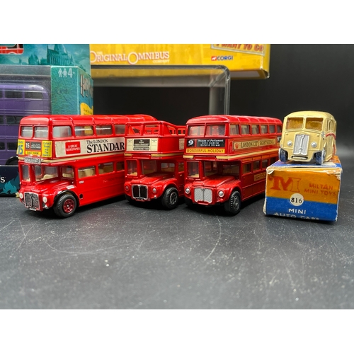 246 - Corgi Harry Potter 'The Knight Bus' along with four other buses, Omnibus OM43507 Blackpool Balloon T... 