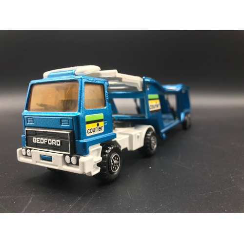 18 - Matchbox SuperKings K-10 Car Transporter, Bedford K3 Courier Cab, Blue/White in Box, Single Punch, R... 