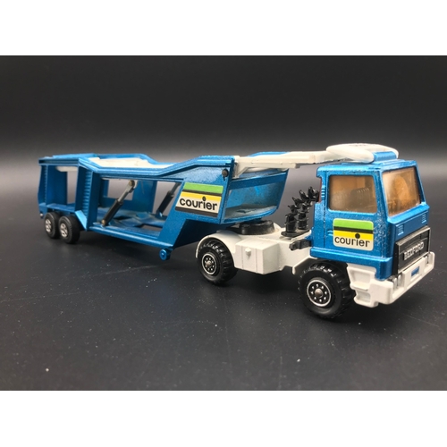 18 - Matchbox SuperKings K-10 Car Transporter, Bedford K3 Courier Cab, Blue/White in Box, Single Punch, R... 