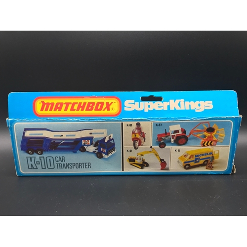 18 - Matchbox SuperKings K-10 Car Transporter, Bedford K3 Courier Cab, Blue/White in Box, Single Punch, R... 