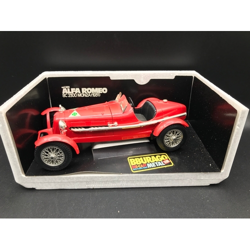 36 - Three Burago 1:18 Die-cast cars, Lancia Aurelia B24 Spider (1955), Alfa Romeo 8C 2300 Monza (1931), ... 