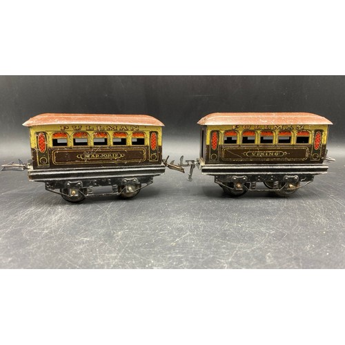 62 - Two Pre-War Meccano 'O' gauge Pullman Coaches Marjorie and Viking, (1931-33) Red Windows in doors, O... 