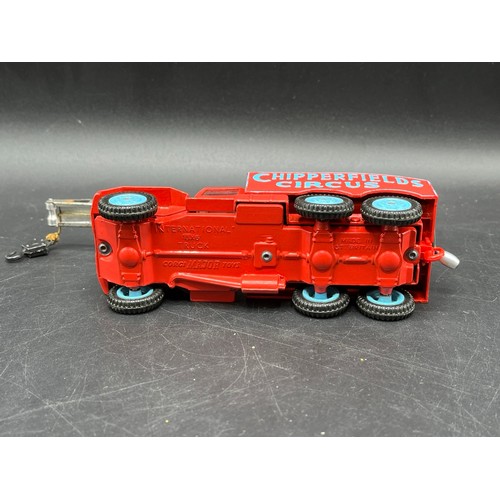 1 - Corgi Major Toys 1121 Chipperfield's Circus crane truck, red cab and body with raised 'CHIPPERFIELDS... 