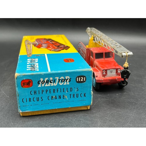 1 - Corgi Major Toys 1121 Chipperfield's Circus crane truck, red cab and body with raised 'CHIPPERFIELDS... 